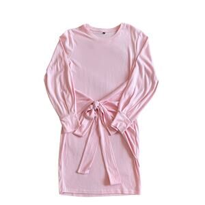 REVOLVE Casual Pleated Bow-Knot Long Sleeve Wrap Dress Baby Pink Size Medium